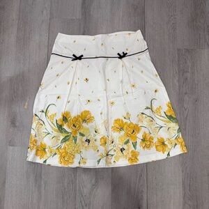 Women's A-Line Skirt Cotten Cottagecore Floral With Bows Midi Skirt Size Small